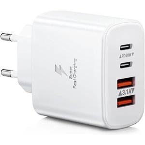 Cargador USB C, 40W 4-Puertos Cargador iPhone Carga Rapida