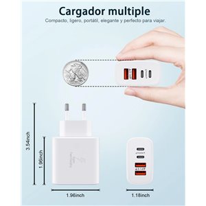 Cargador USB C, 40W 4-Puertos Cargador iPhone Carga Rapida