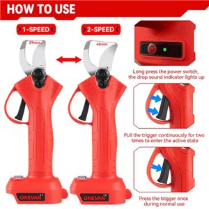 Tijeras de podar eléctricas sin escobillas de 2 velocidades y 30 mm de ONEVAN | Para batería Makita de 18 V