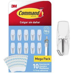 10 Ganchos Transparentes con Punta Metálica, 12 Tiras Adhesivas - Organizar Sin Dejar Marcas y Sin Taladrar
