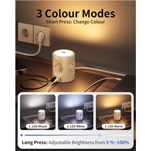 Torre Regleta Enchufes 16A con Luces LED Nocturnas