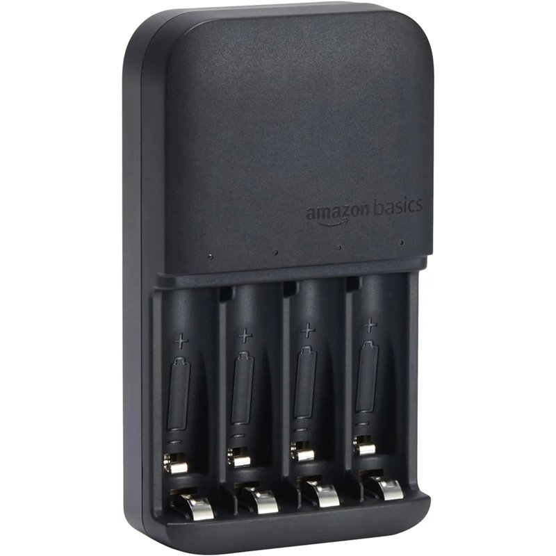 Amazon Basics Cargador de Pilas para Pilas Recargables AA y AAA NiMh, Enchufe de la UE, 4 Espacios., Negro