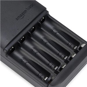 Amazon Basics Cargador de Pilas para Pilas Recargables AA y AAA NiMh, Enchufe de la UE, 4 Espacios., Negro