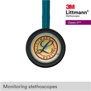 3M Littmann Fonendoscopio para monitorización Classic III, acabado en arcoíris, tubo azul Caribe, 68,5 cm, 5807