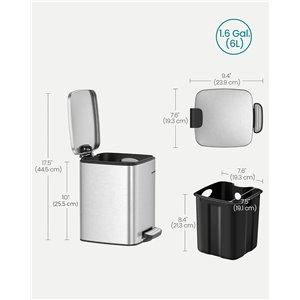 Contenedor de cocina SONGMICS, contenedor de basura de 1.6 galones (6 L)