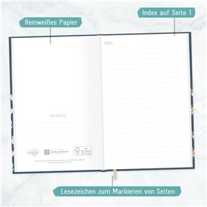 Cuaderno (A5 a rayas, 124 páginas, 62 hojas), idea