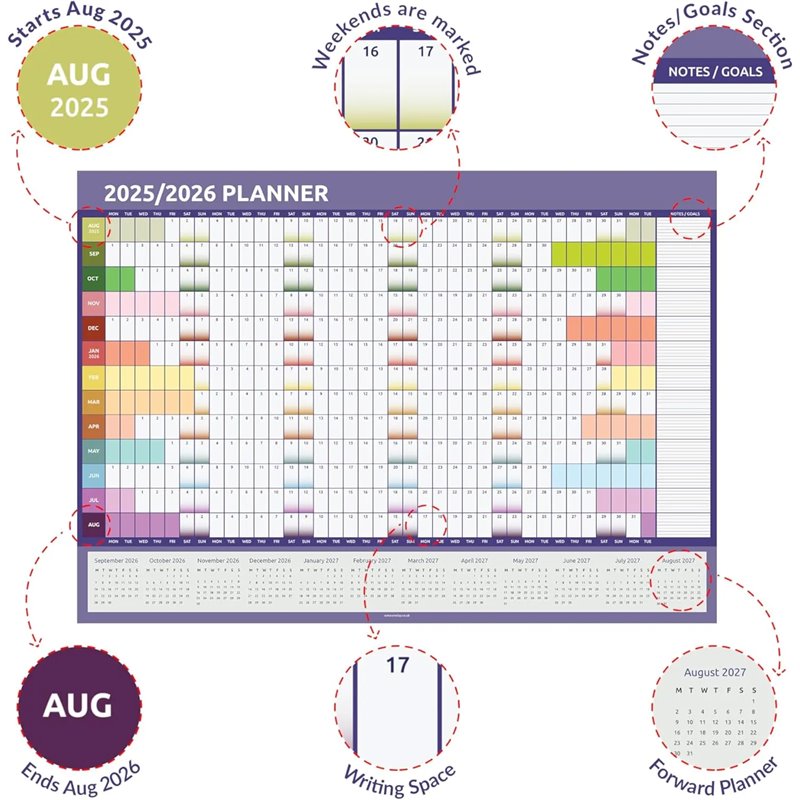 evelay Agenda de pared 2025 2026, tamaño A2 (59 cm x 42 cm)