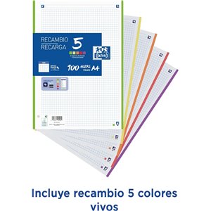 Oxford Archivador 4 anillas con recambio y goma, Tapa Extradura con Recambio