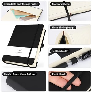 Cuaderno de NotasTamaño A4 21.5x28cm -100gsm Papel Rayadas Libreta - Bloc de Notas Cuero PU Diario