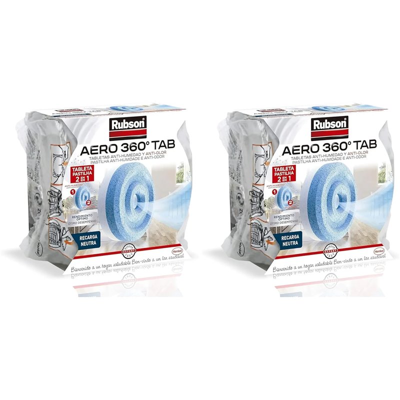 Rubson AERO 360° Tableta de recambio de olor neutro, absorbe humedad y neutraliza malos olores