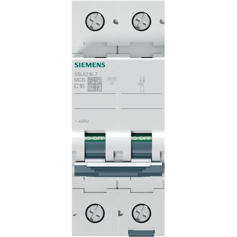 Siemens 5SL6216-7 Disyuntor 400V 6KA, 2POLES, C
