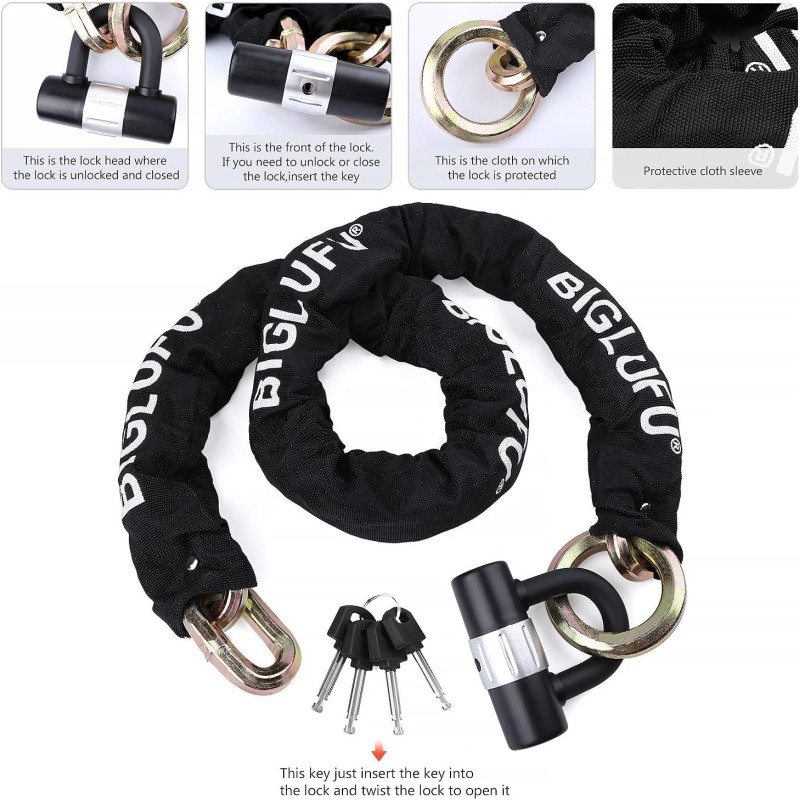 BIGLUFU Candado para bicicleta con 4 llaves, alta