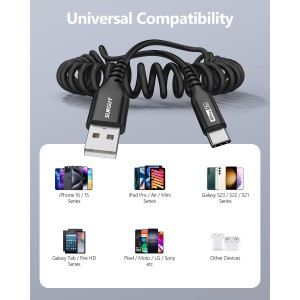 SUNGUY Cable USB C en Espiral, 1Piezas 1.5M [Longi