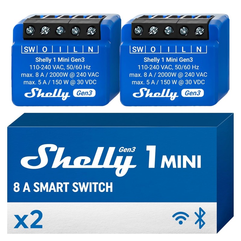 Shelly 1 Mini Gen3  Relé Interruptor Wi-Fi. 2 Uds