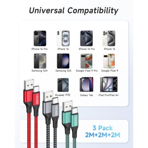 RAVIAD Cable USB C [3Pack 2M] Cable USB C Carga Ra