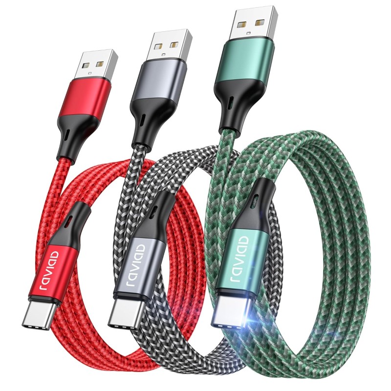 RAVIAD Cable USB C [3Pack 2M] Cable USB C Carga Ra