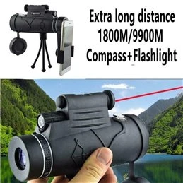 Telescopio monocular 12X50 con trípode y brújula + linterna + láser rojo