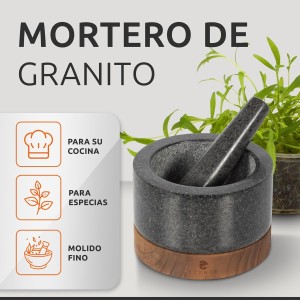ECENCE Mortero Cocina en Madera de Acacia y Granit