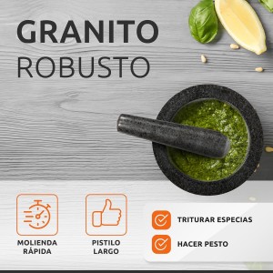 ECENCE Mortero Cocina en Madera de Acacia y Granit