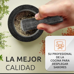 ECENCE Mortero Cocina en Madera de Acacia y Granit