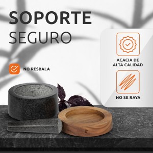 ECENCE Mortero Cocina en Madera de Acacia y Granit