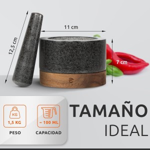 ECENCE Mortero Cocina en Madera de Acacia y Granit