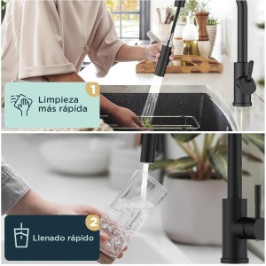 FORIOUS Grifo Cocina Extraible Negro, Grifo Cocina