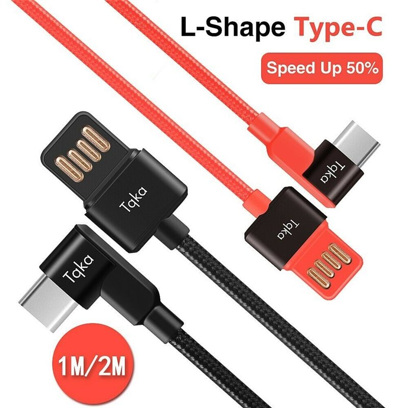 Cable USB tipo C acodado carga rapida Tqka ka050 reforzado nailon 1mt ( 2uds )