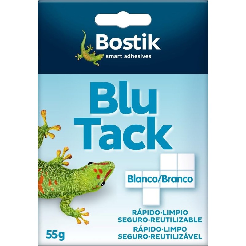 BOSTIK Blu Tack Blanco, Masilla Adhesiva Cuarteada