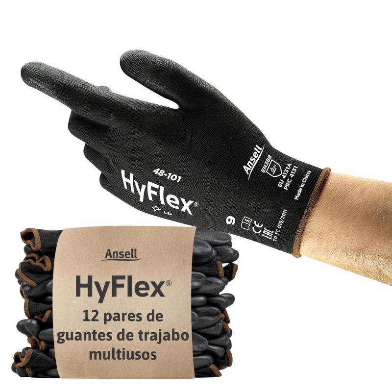 Ansell HyFlex 48-101. 12 Guantes de Trabajo. XS