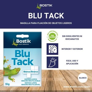 BOSTIK Blu Tack Blanco, Masilla Adhesiva Cuarteada