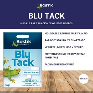 BOSTIK Blu Tack Blanco, Masilla Adhesiva Cuarteada