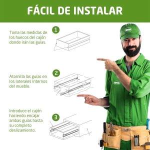 Amig - Juego de 2 guías Correderas Mod.40 de Acero