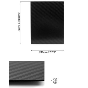 QWORK 3K Lámina de fibra de carbono, 200 x 250 x 1