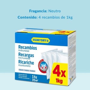 HUMYDRY - Pack 4 Recambio Deshumidificador 1kg – Sin Perfume
