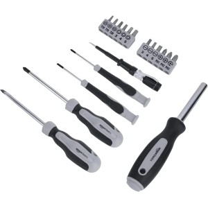 Amazon Basics Juego de herramientas para el hogar, Plástico, Negro/ Gris, 32 Unidad