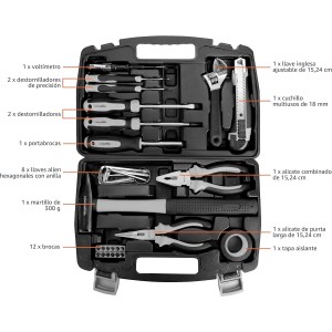Amazon Basics Juego de herramientas para el hogar, Plástico, Negro/ Gris, 32 Unidad