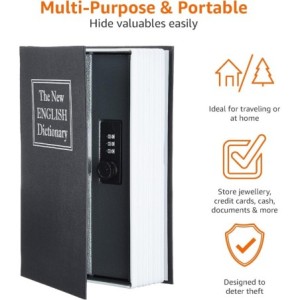 Amazon Basics Caja de seguridad en forma de libro - Cerradura con combinación