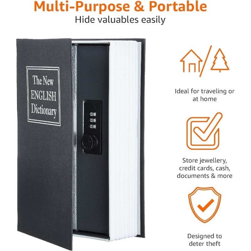 Amazon Basics Caja de seguridad en forma de libro - Cerradura con combinación