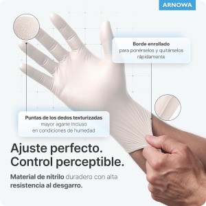100x ARNOMED® Guantes nitrilo talla L Blanco, Guantes desechables quirurgicos y laboratorio