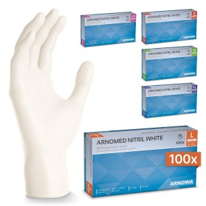 100x ARNOMED® Guantes nitrilo talla L Blanco, Guantes desechables quirurgicos y laboratorio