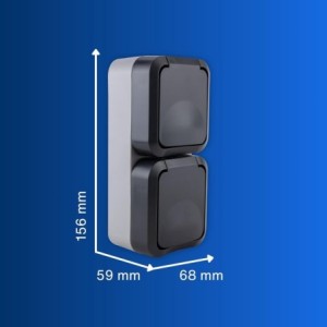 REV - AquaStorm, doble enchufe, IP55, bipolar, montaje en superficie vertical