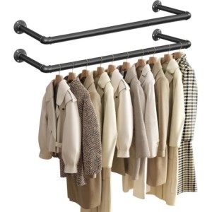 SONGMICS Perchero de Pared para Ropa, Perchero de Barra para Colgar Ropa Industrial, Juego de 2, Ahorro de Espacio, 92 x 30 x 7,