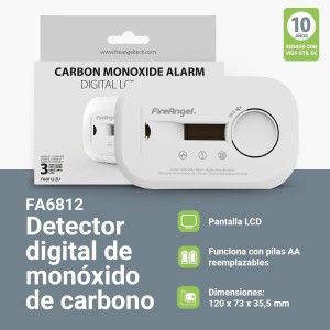 Fire Angel Detector de Monóxido de Carbono Digital con Pantalla LCD y Sensor de CO