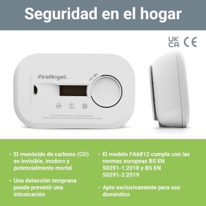 Fire Angel Detector de Monóxido de Carbono Digital con Pantalla LCD y Sensor de CO