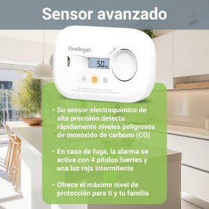 Fire Angel Detector de Monóxido de Carbono Digital con Pantalla LCD y Sensor de CO