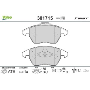 VALEO Pastillas de freno Essential 301715, Juego de 4 pastillas Eje delantero