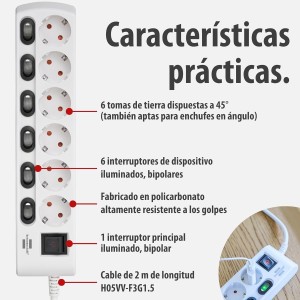 Brennenstuhl regleta de enchufes con 6 Tomas de Corriente y interruptores Individuales