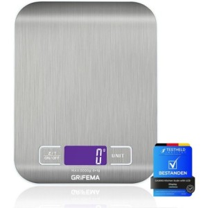 GRIFEMA - GA2002, Báscula de Cocina con Pantalla LCD, Acero Inoxidable