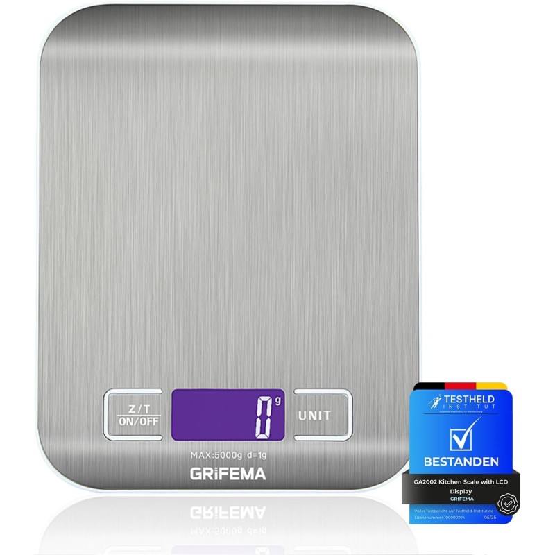 GRIFEMA - GA2002, Báscula de Cocina con Pantalla LCD, Acero Inoxidable